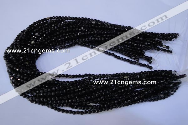 CAG2312 15.5 inches 4mm faceted round black line agate beads