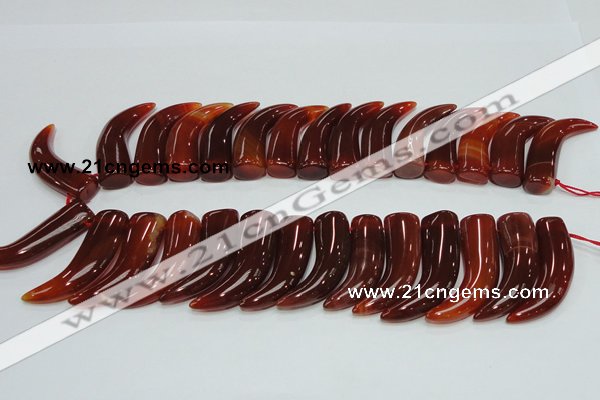 CAG233 15.5 inches 15*46mm horn-shaped red agate gemstone beads