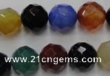 CAG2355 15.5 inches 14mm faceted round multi colored agate beads