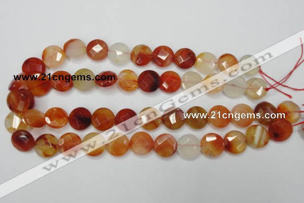 CAG2393 15.5 inches 14mm faceted coin red agate beads wholesale