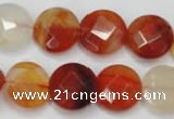 CAG2394 15.5 inches 16mm faceted coin red agate beads wholesale