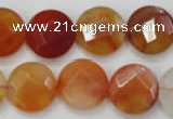 CAG2396 15.5 inches 20mm faceted coin red agate beads wholesale