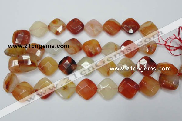 CAG2404 15.5 inches 20*20mm faceted diamond red agate beads wholesale