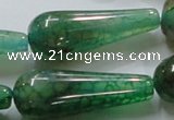 CAG253 15.5 inches 15*40mm teardrop green dragon veins agate beads