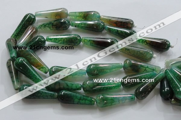 CAG253 15.5 inches 15*40mm teardrop green dragon veins agate beads