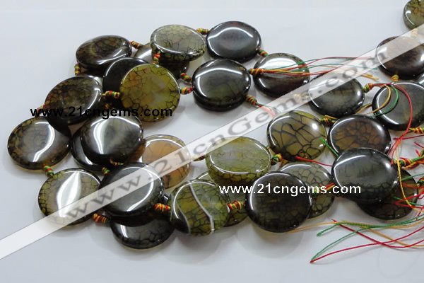 CAG256 15.5 inches 35mm coin dragon veins agate gemstone beads