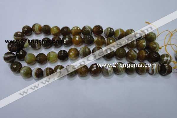 CAG2715 15.5 inches 14mm faceted round yellow line agate beads