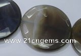 CAG2727 15.5 inches 35mm faceted coin grey line agate beads