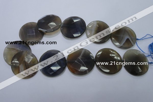 CAG2727 15.5 inches 35mm faceted coin grey line agate beads