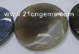 CAG2728 15.5 inches 40mm faceted coin grey line agate beads