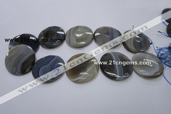 CAG2728 15.5 inches 40mm faceted coin grey line agate beads