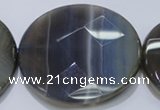 CAG2729 15.5 inches 50mm faceted coin grey line agate beads