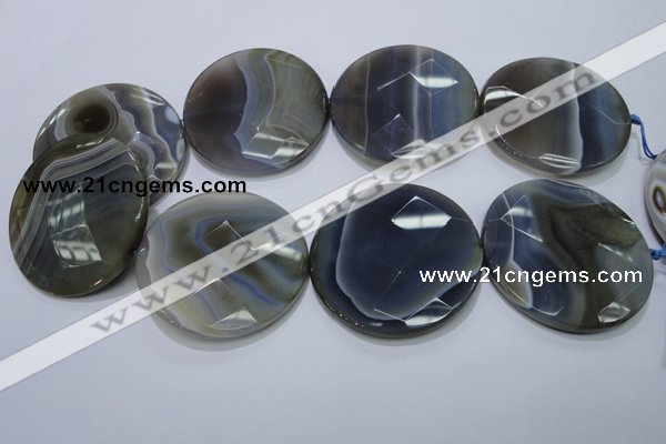 CAG2729 15.5 inches 50mm faceted coin grey line agate beads