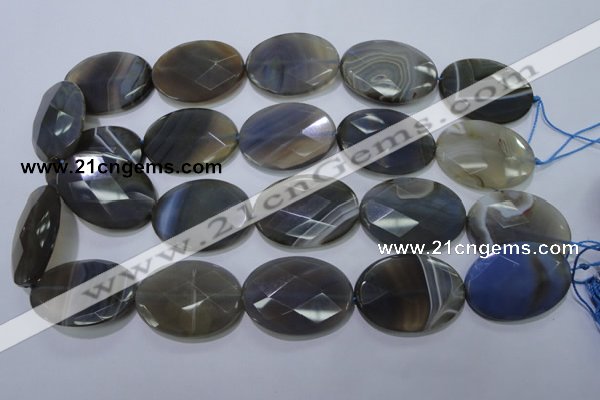 CAG2737 15.5 inches 25*35mm faceted oval grey line agate beads