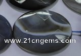 CAG2738 15.5 inches 30*40mm faceted oval grey line agate beads