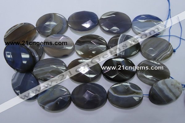 CAG2738 15.5 inches 30*40mm faceted oval grey line agate beads