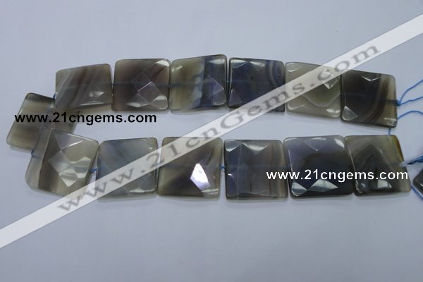 CAG2746 15.5 inches 30*30mm faceted square grey line agate beads