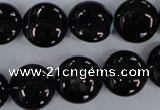 CAG2908 15.5 inches 14mm flat round black line agate beads