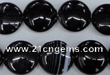 CAG2909 15.5 inches 16mm flat round black line agate beads