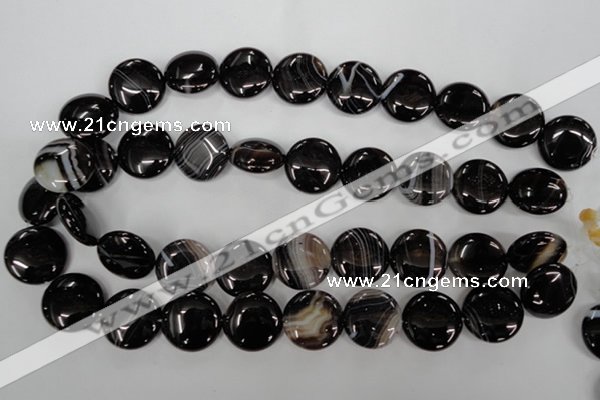 CAG2911 15.5 inches 20mm flat round black line agate beads