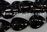 CAG2927 15.5 inches 15*20mm flat teardrop black line agate beads