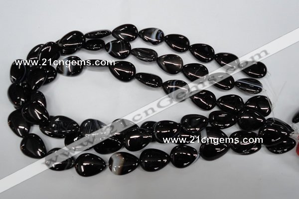 CAG2927 15.5 inches 15*20mm flat teardrop black line agate beads