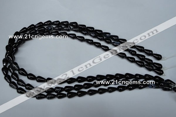 CAG2961 15.5 inches 6*10mm teardrop black line agate beads