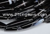 CAG2968 15.5 inches 5*25mm rice black line agate beads