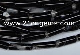 CAG2974 15.5 inches 4*14mm tube black line agate beads