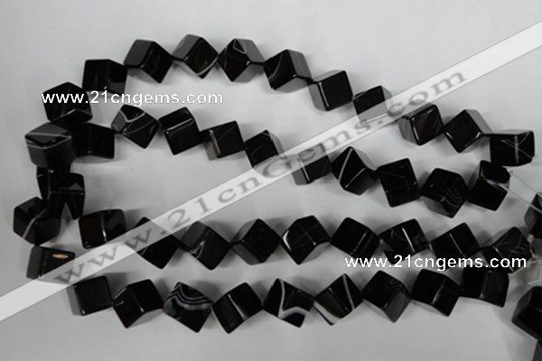 CAG2979 15.5 inches 12*12mm cube black line agate beads