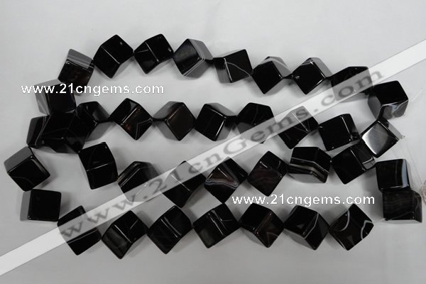 CAG2980 15.5 inches 14*14mm cube black line agate beads