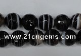 CAG2983 15.5 inches 10mm faceted round black line agate beads