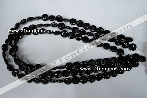 CAG2991 15.5 inches 10mm flat round black line agate beads