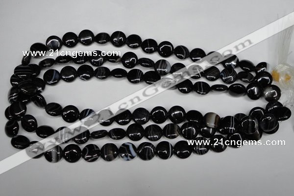 CAG2992 15.5 inches 12mm flat round black line agate beads