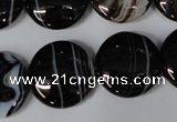 CAG2996 15.5 inches 20mm flat round black line agate beads