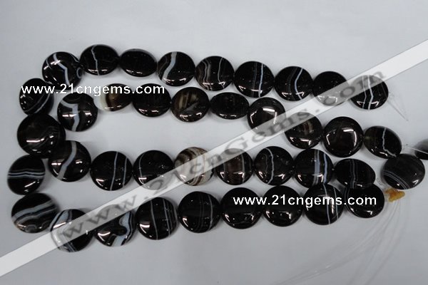 CAG2996 15.5 inches 20mm flat round black line agate beads