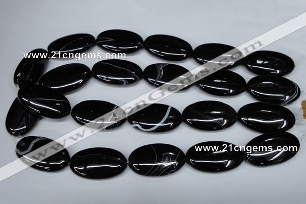 CAG3008 15.5 inches 20*35mm oval black line agate beads