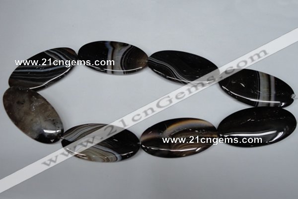 CAG3010 15.5 inches 25*50mm oval black line agate beads