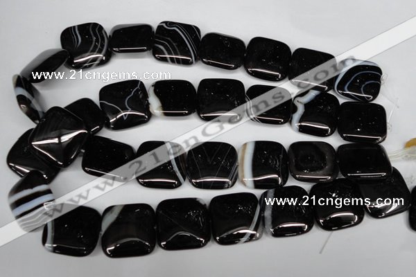 CAG3037 15.5 inches 25*25mm square black line agate beads