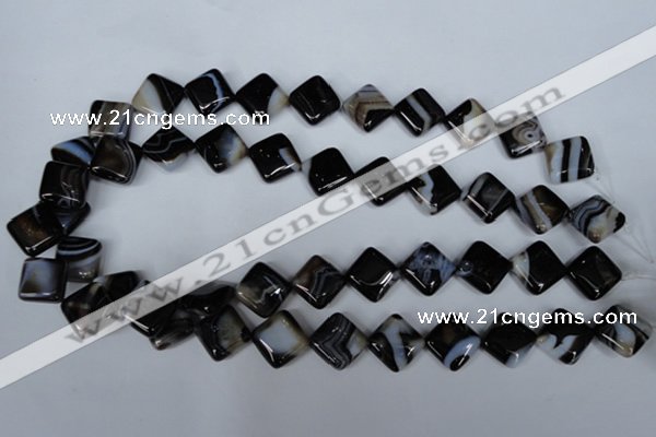 CAG3043 15.5 inches 14*14mm diamond black line agate beads