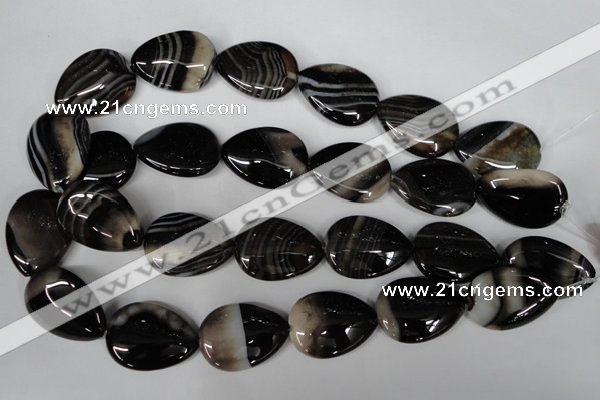 CAG3060 15.5 inches 22*30mm flat teardrop black line agate beads