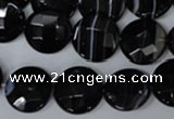 CAG3074 15.5 inches 16mm faceted coin black line agate beads