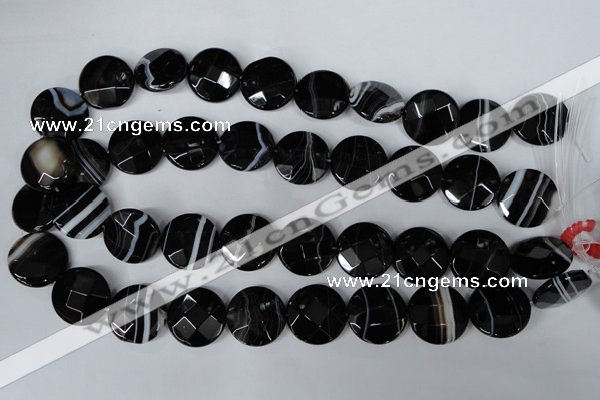 CAG3075 15.5 inches 18mm faceted coin black line agate beads