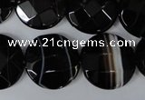 CAG3076 15.5 inches 20mm faceted coin black line agate beads