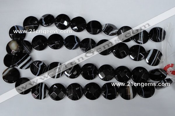 CAG3076 15.5 inches 20mm faceted coin black line agate beads