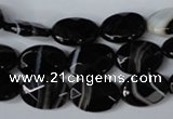 CAG3081 15.5 inches 10*14mm faceted oval black line agate beads