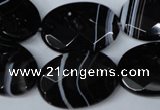 CAG3084 15.5 inches 18*25mm faceted oval black line agate beads