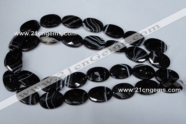 CAG3084 15.5 inches 18*25mm faceted oval black line agate beads