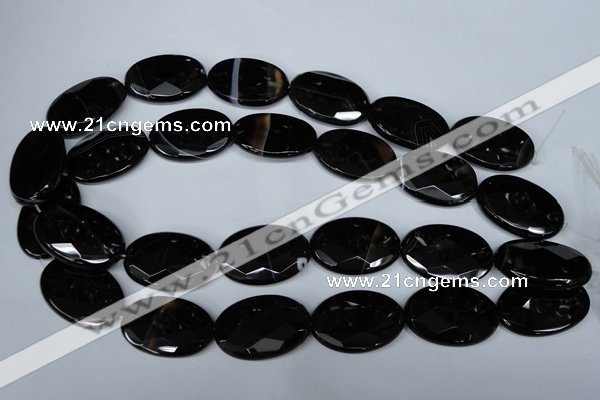 CAG3085 15.5 inches 20*30mm faceted oval black line agate beads