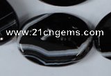 CAG3087 15.5 inches 25*35mm faceted oval black line agate beads